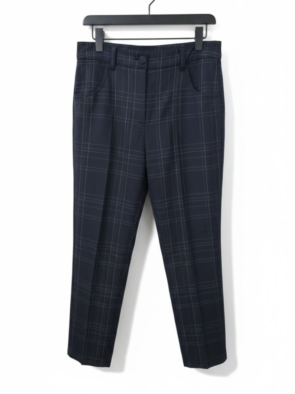 Theory Checked Ankle-Length Slim Trousers – Navy / Dark Blue Multi